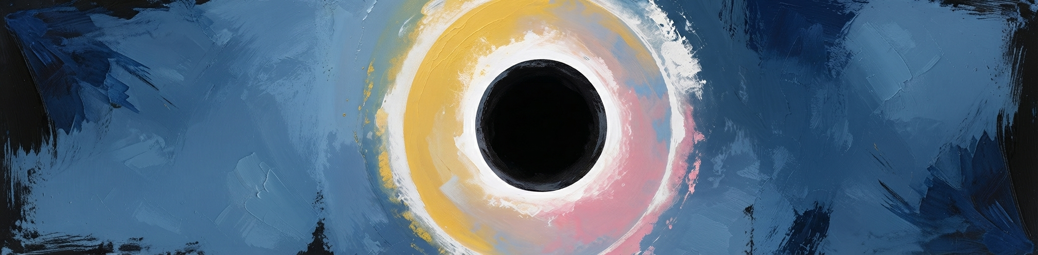 Reflectionare digital art banner featuring a mysterious glowing dark sphere centered against a backdrop of abstract blue and pink watercolor brushstrokes.
