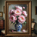Vintage Pink Peony Bouquet Wall Art Print | Impressionist Floral Decor