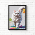 Fluffy White Cat Colorful Splash Art Print