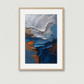 Abstract coastline impasto oil painting print by Reflectionare, modern textured seascape digital art on canvas.