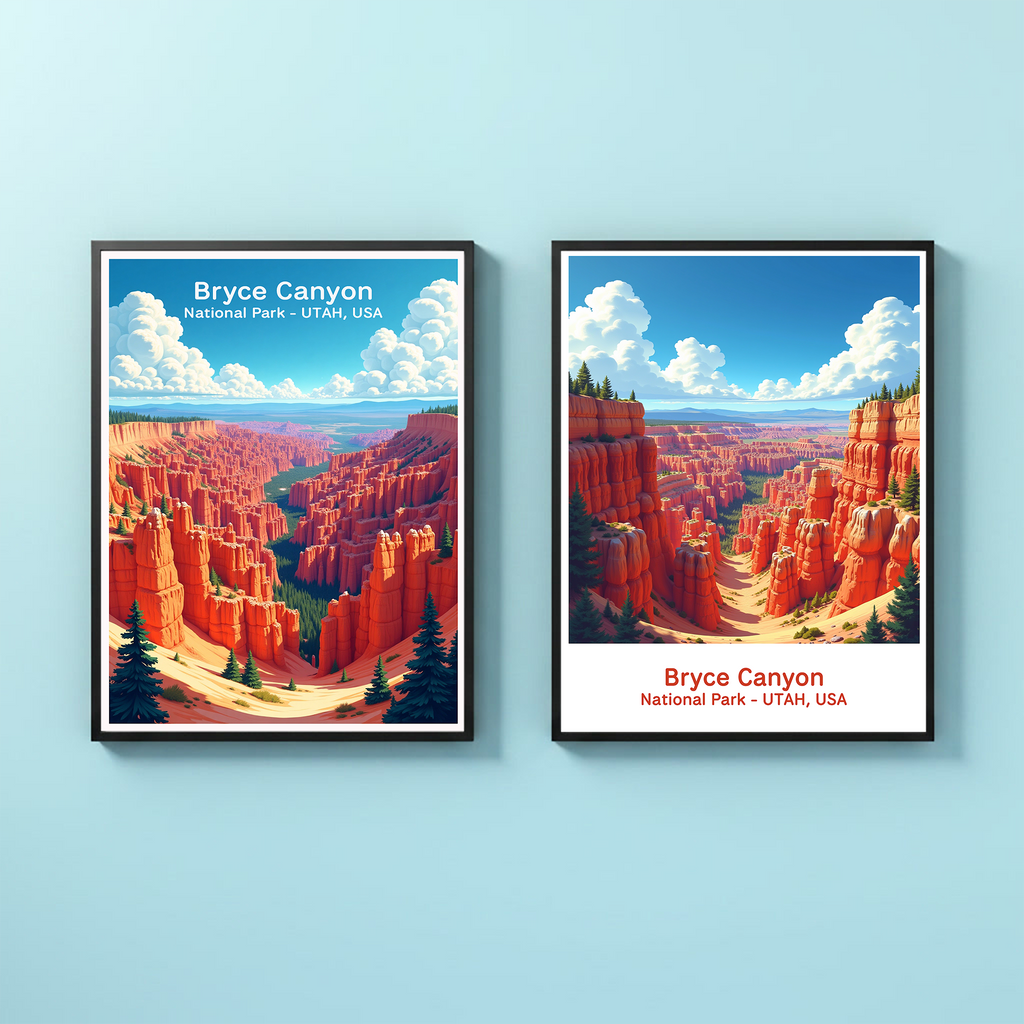 Digital art of Bryce Canyon National Park by Reflectionare showcasing colorful hoodoos and rugged canyon landscape.