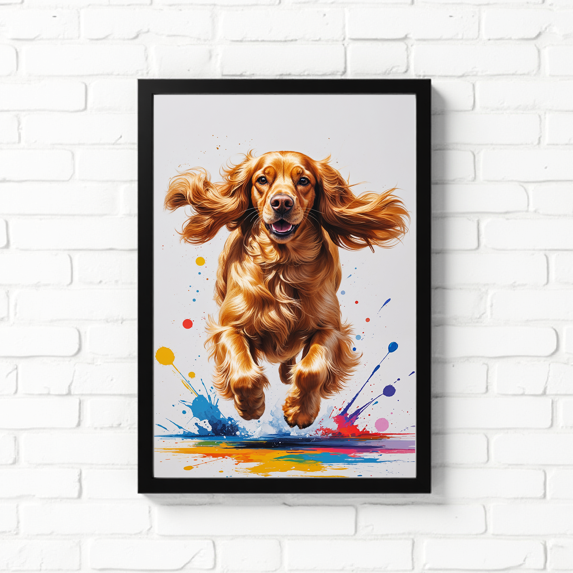 Colorful digital art of a Cocker Spaniel dog, featuring vibrant, abstract colors and artistic details by Reflectionare.