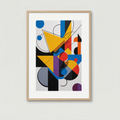Abstract geometric digital art print by Reflectionare featuring modern Bauhaus-inspired shapes and bold colors for wall decor.