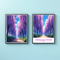 Digital art of Ashikaga Fuji Garden by Reflectionare, showcasing vibrant cherry blossoms and lush greenery in a serene landscape.