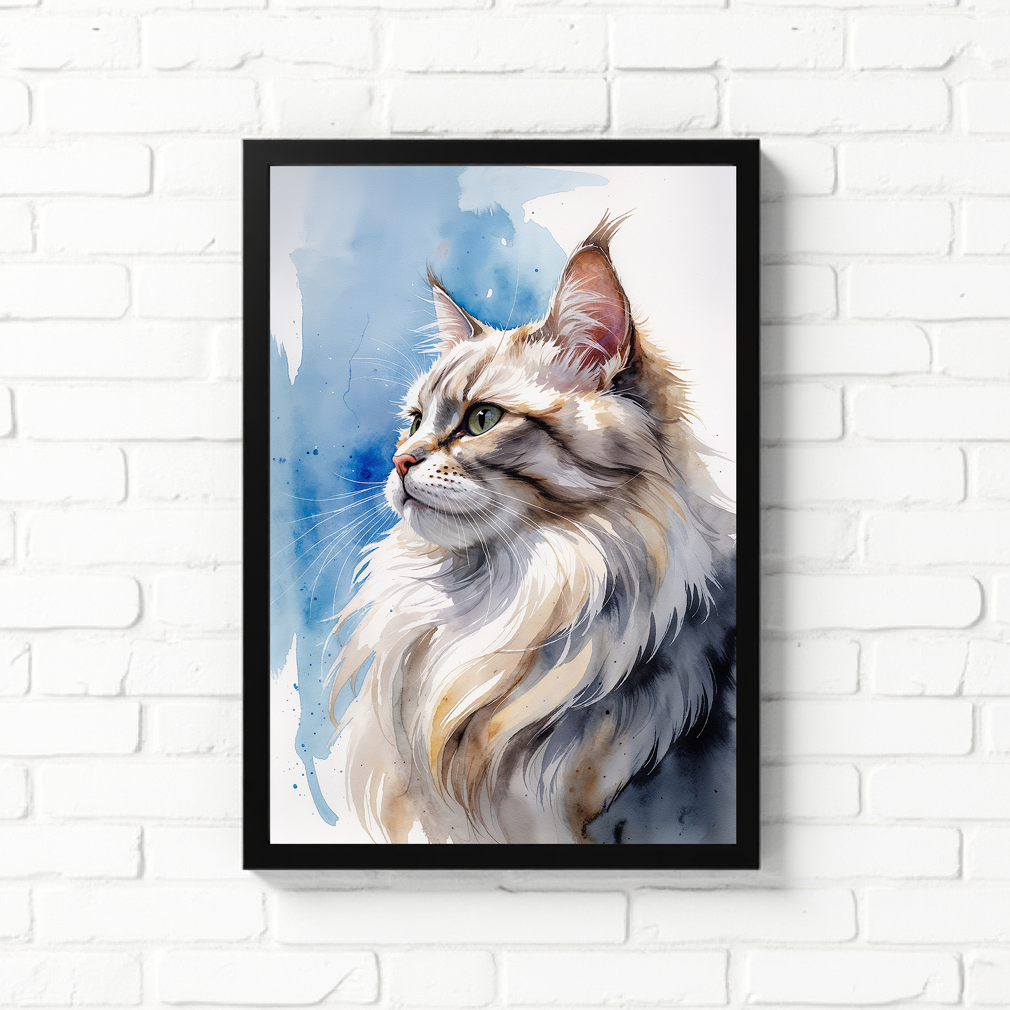 Watercolor Maine Coon Cat Art Print | Digital Download