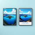 Digital art of Crater Lake National Park by Reflectionare, showcasing a scenic view of the lake and surrounding cliffs in vibrant colors.