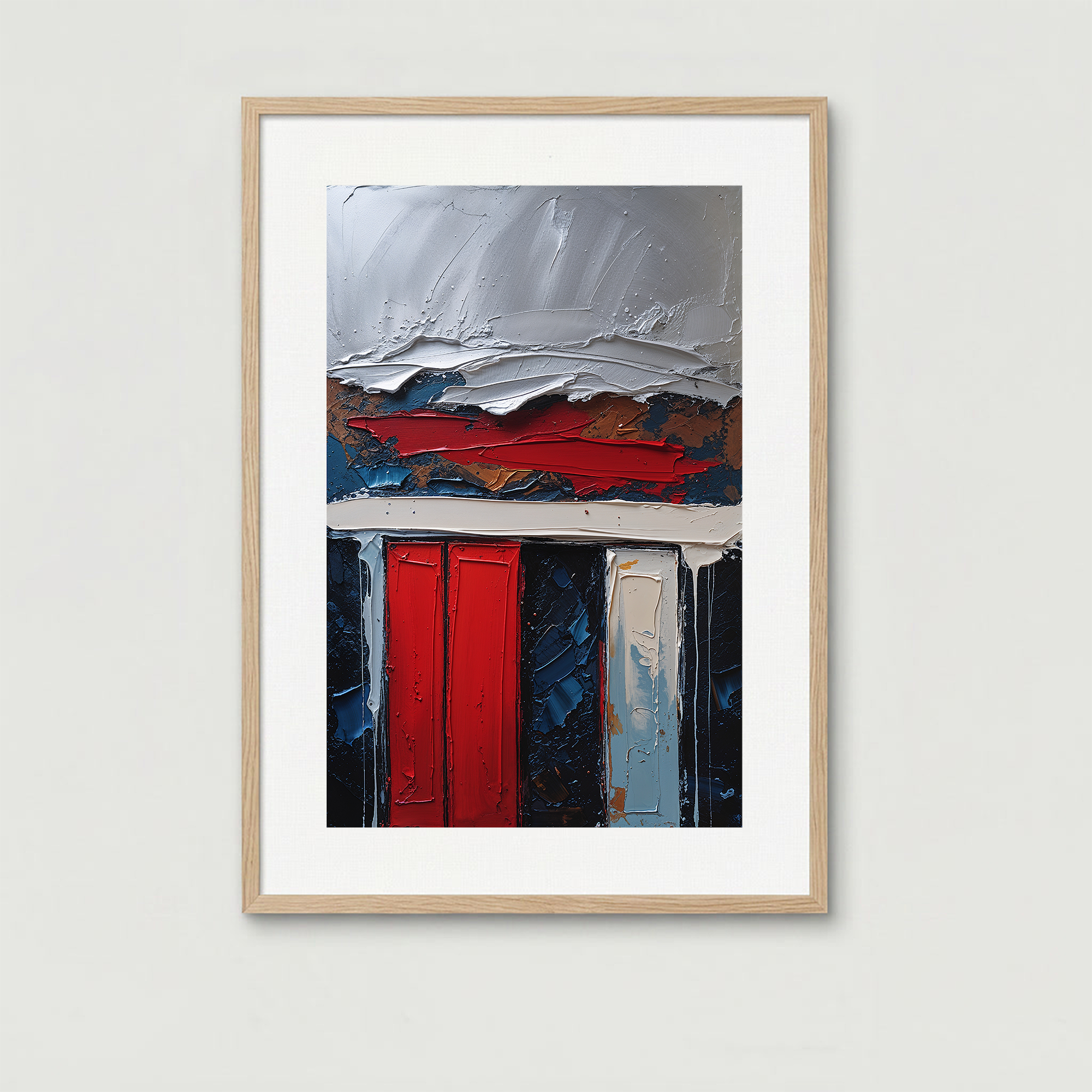 Digital abstract impasto oil painting print by Reflectionare featuring modern textured geometric art with bold shapes and vibrant colors.