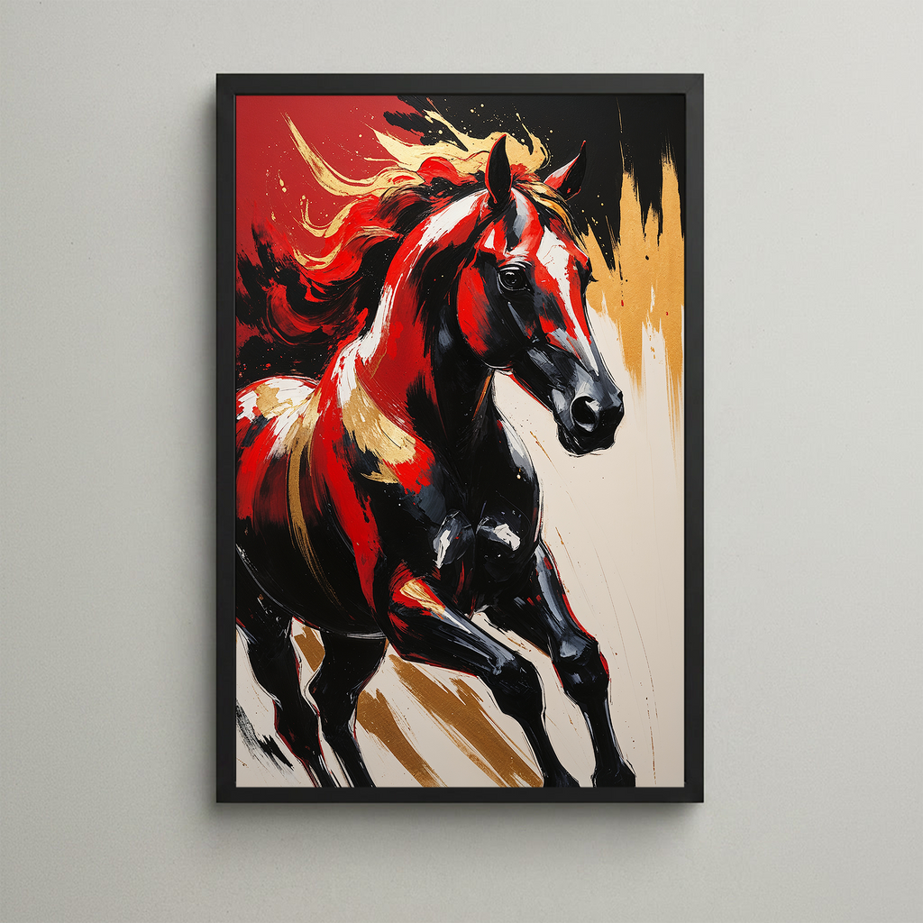 Abstract Red & Black Horse Wall Art | Digital Download