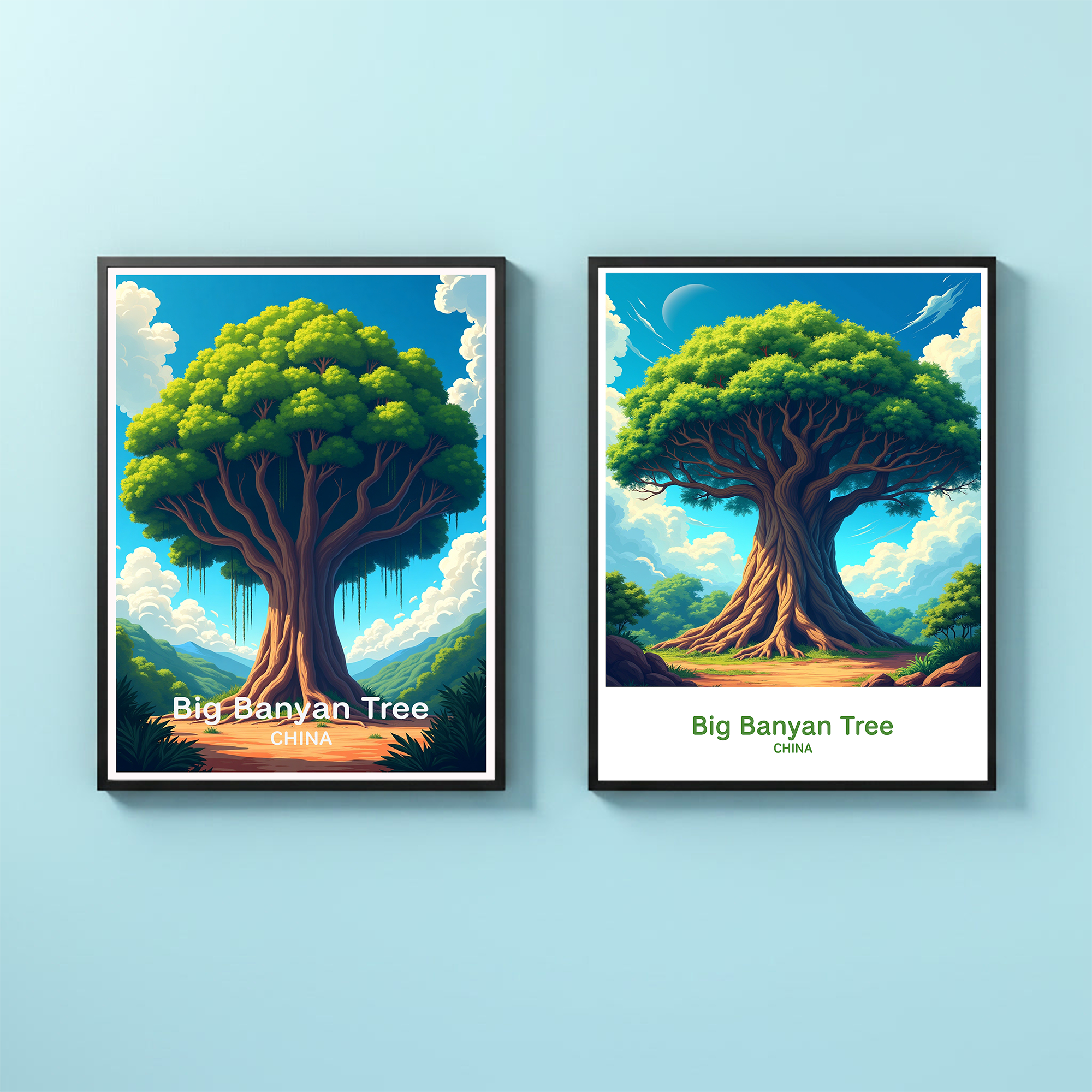 Digital art of a large banyan tree by Reflectionare, featuring intricate details and lush green foliage.