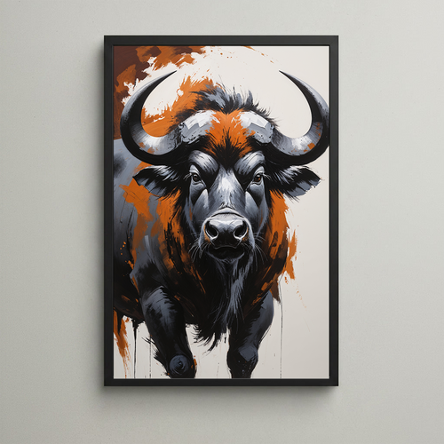 Abstract African buffalo digital art print by Reflectionare, featuring modern wildlife wall decor with bold, artistic buffalo imagery.