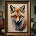 Detailed digital print of a vintage fox portrait wildlife art by Reflectionare, showcasing a realistic fox illustration.