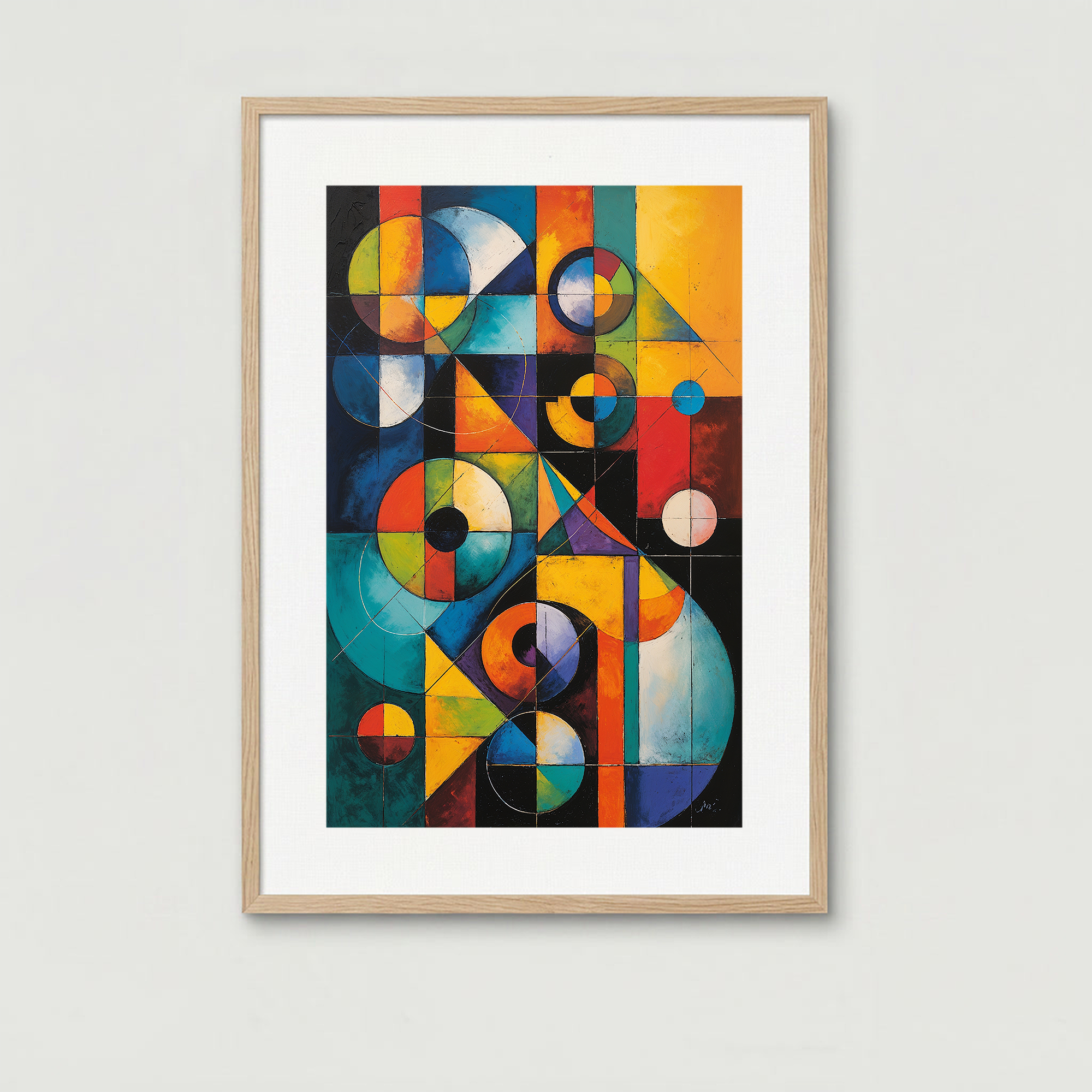 Abstract Elements II Geometric Oil Painting Print – Modern Bauhaus Abstract Wall Art - Reflectionare