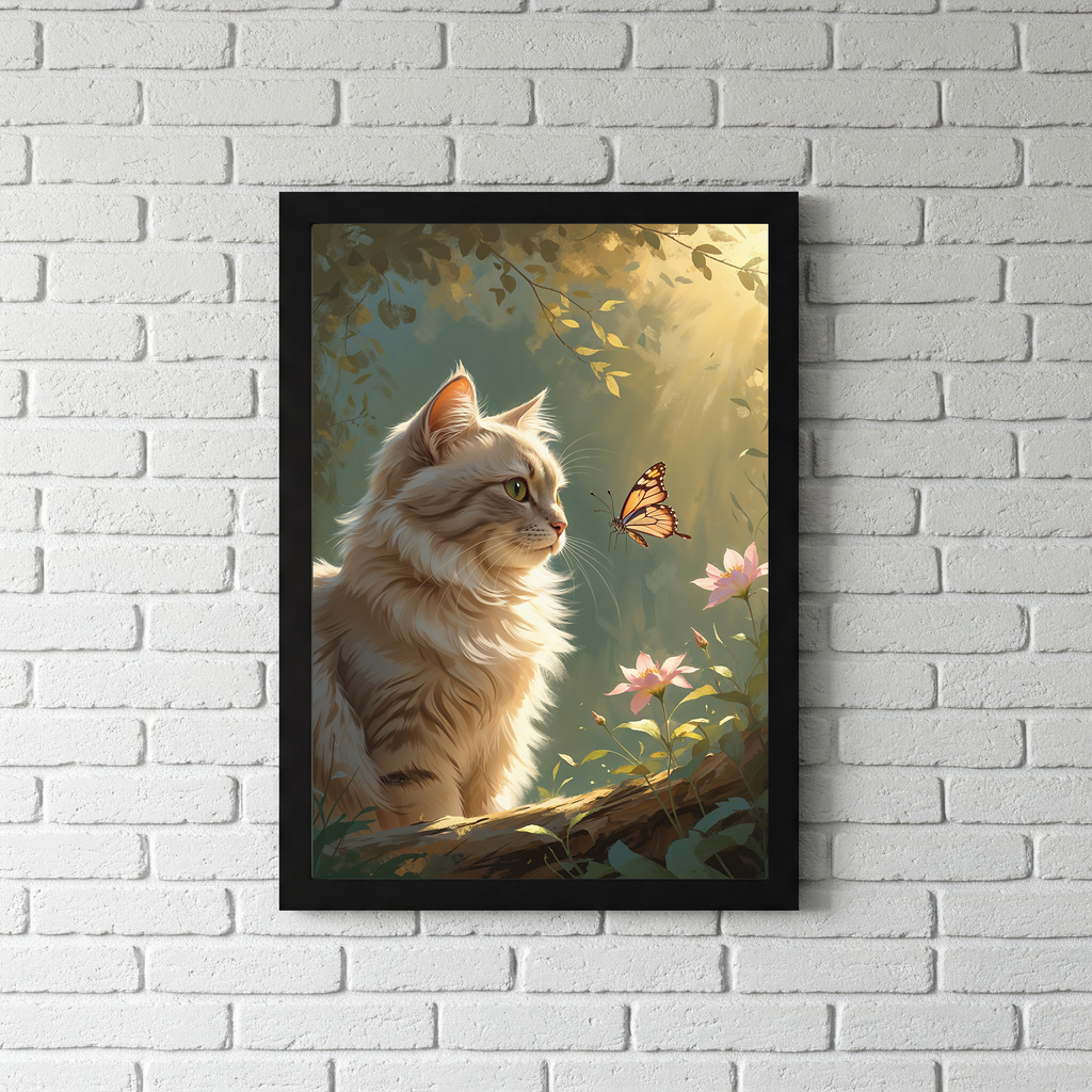 Digital art of a cat and butterfly by Reflectionare, featuring vibrant colors and detailed illustration of feline and butterfly elements.