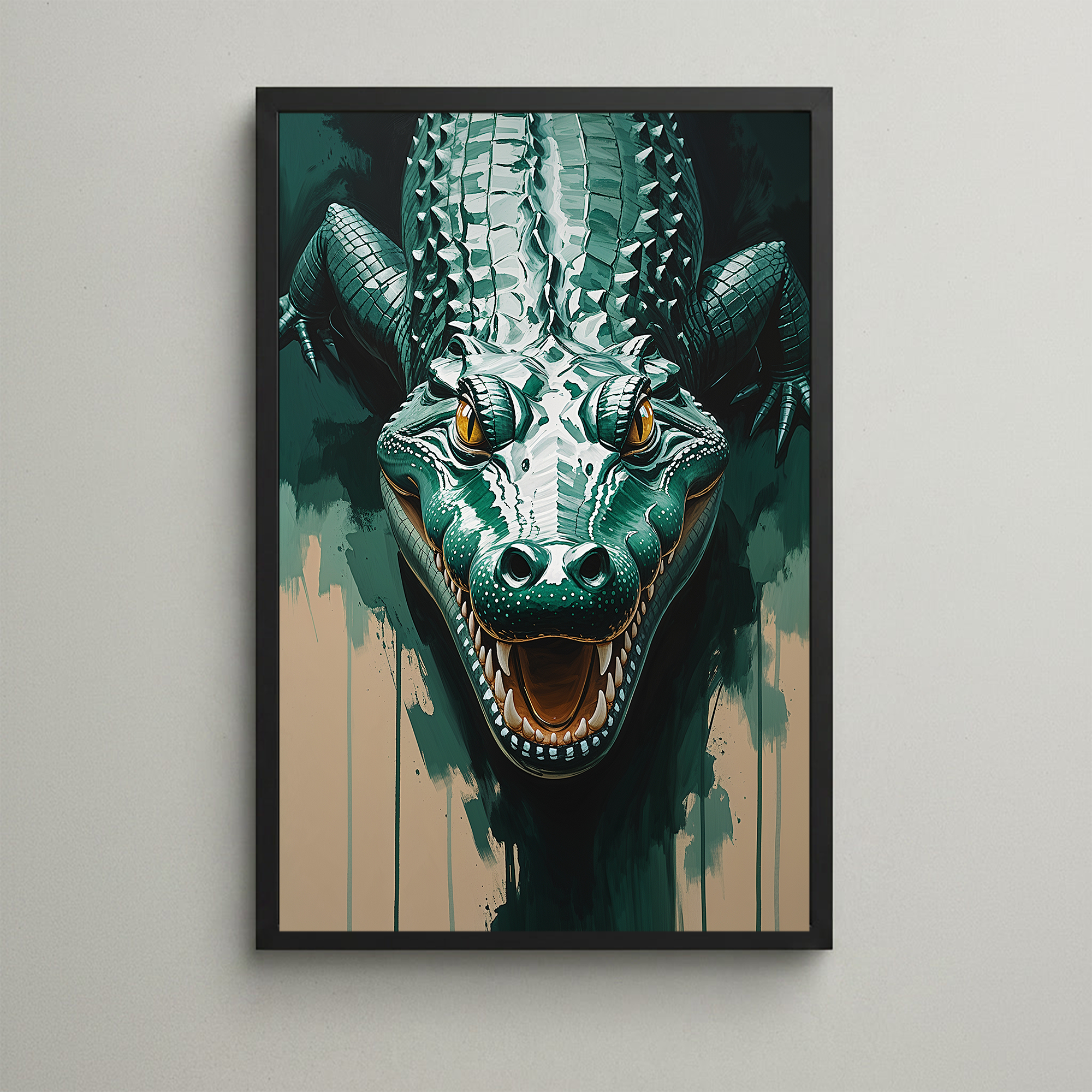 Abstract alligator digital art print by Reflectionare showcasing modern reptile wall decor with vibrant, contemporary design.