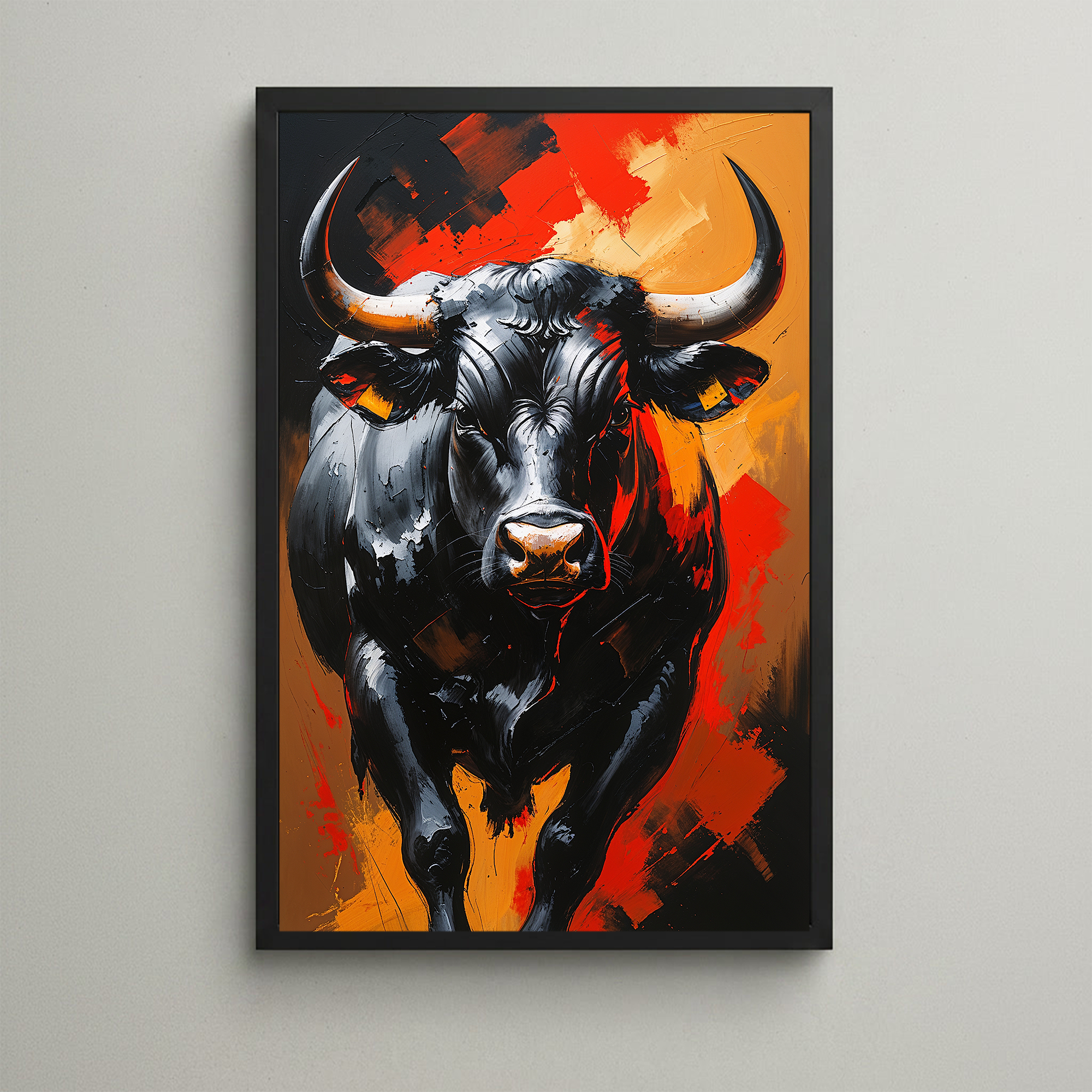 Black Bull Impasto Painting | Powerful Abstract Wall Art Print