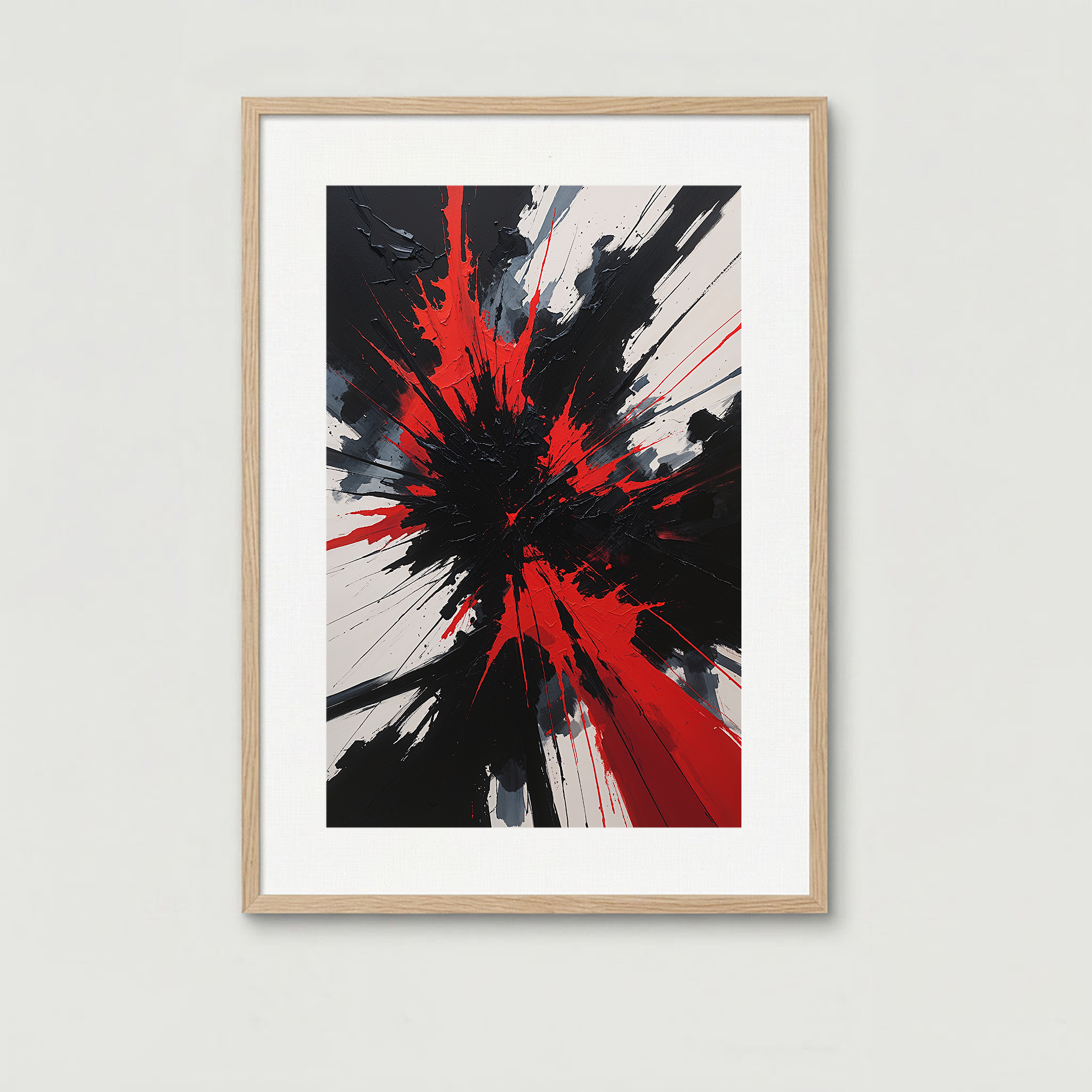Abstract Eruption Impasto art print by Reflectionare featuring bold black and red textured digital wall decor.