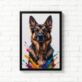 Colorful German Shepherd digital art by Reflectionare, vibrant and detailed illustration of the dog in bright, bold colors.