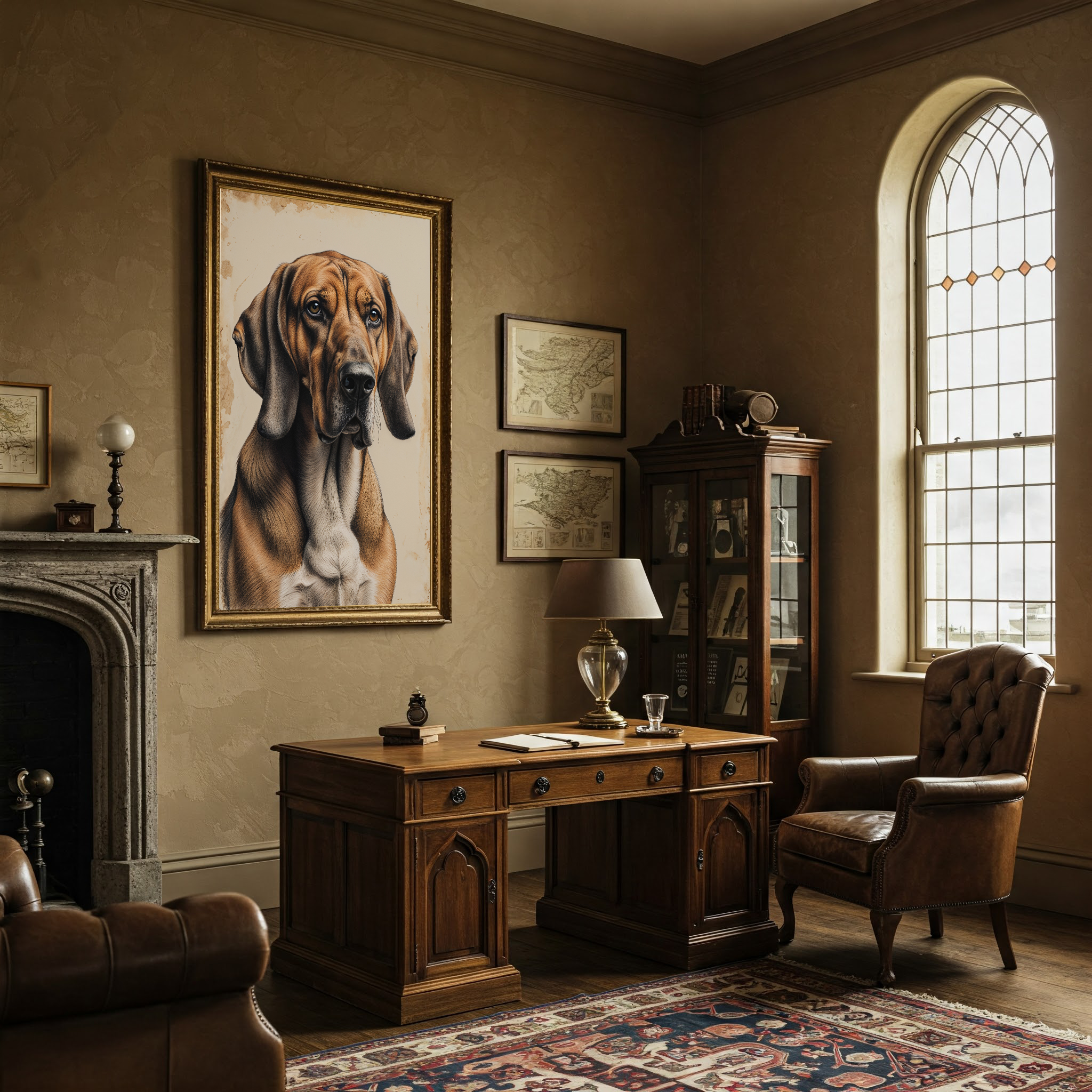 Vintage Coonhound Dog Portrait Sketch | Elegant Hand-Drawn Style Wall Art Print