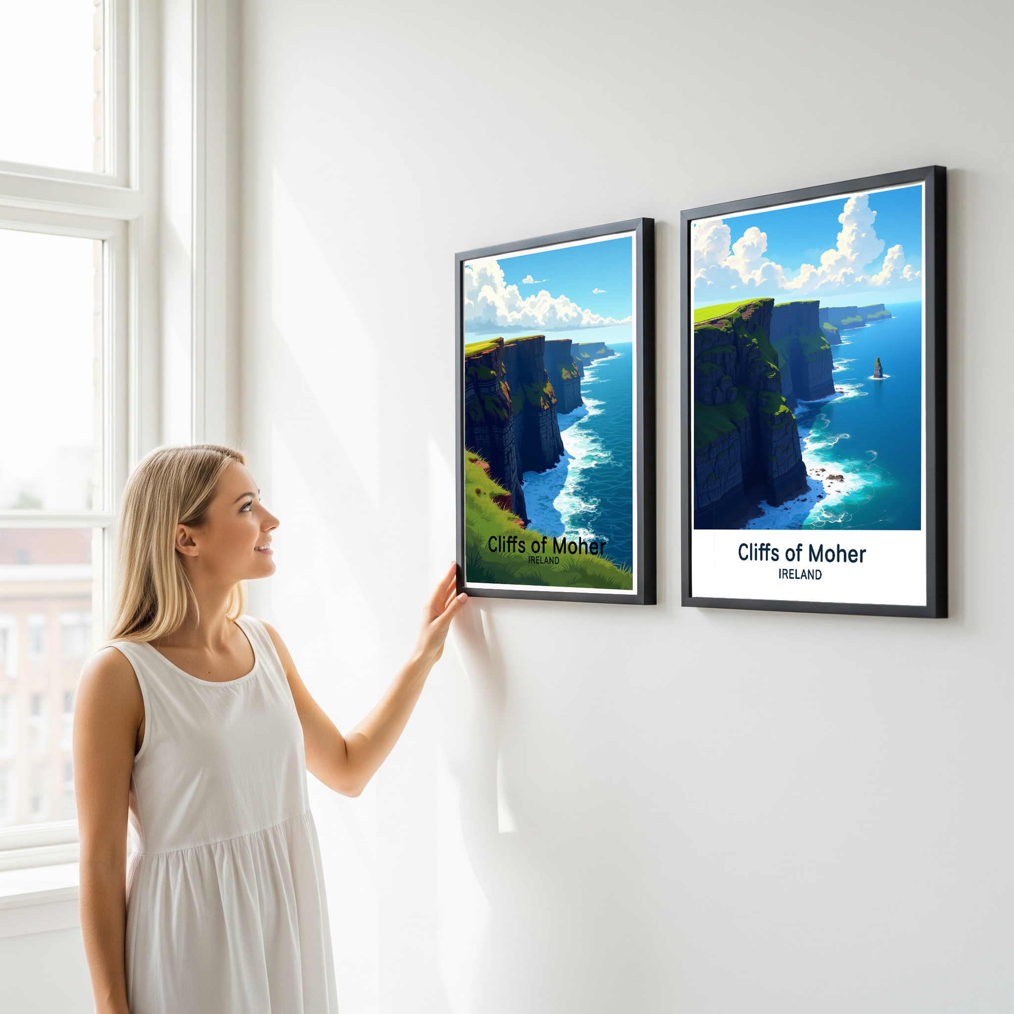 Digital art of the Cliffs of Moher by Reflectionare, showcasing dramatic sea cliffs and rugged coastline in vibrant colors.