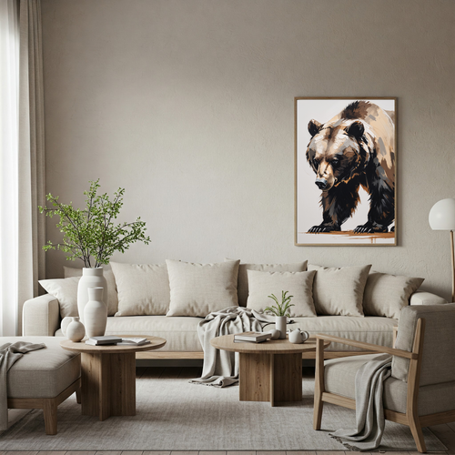 Abstract Bear II digital art print by Reflectionare featuring modern wildlife wall decor with vibrant colors and artistic design.