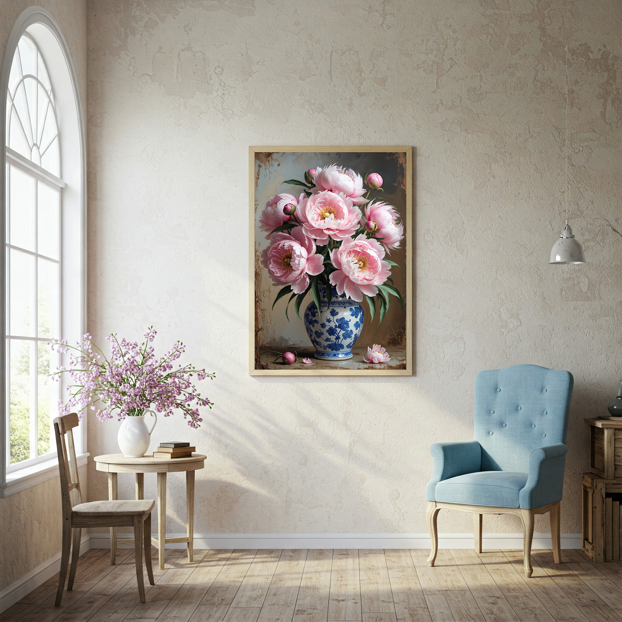 Vintage Pink Peony Bouquet Wall Art Print | Impressionist Floral Decor