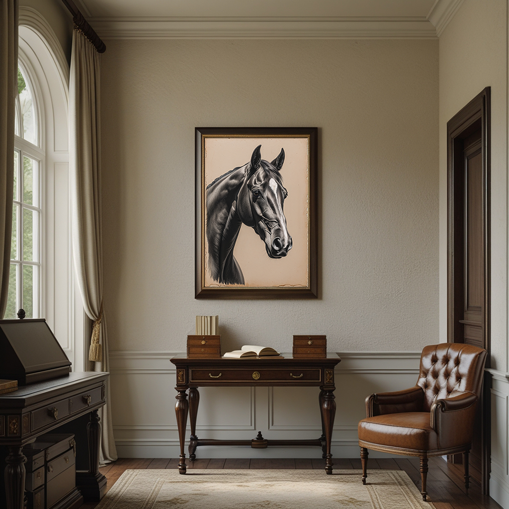 Vintage Horse Portrait Sketch | Elegant Black and White Equestrian Wall Art Print