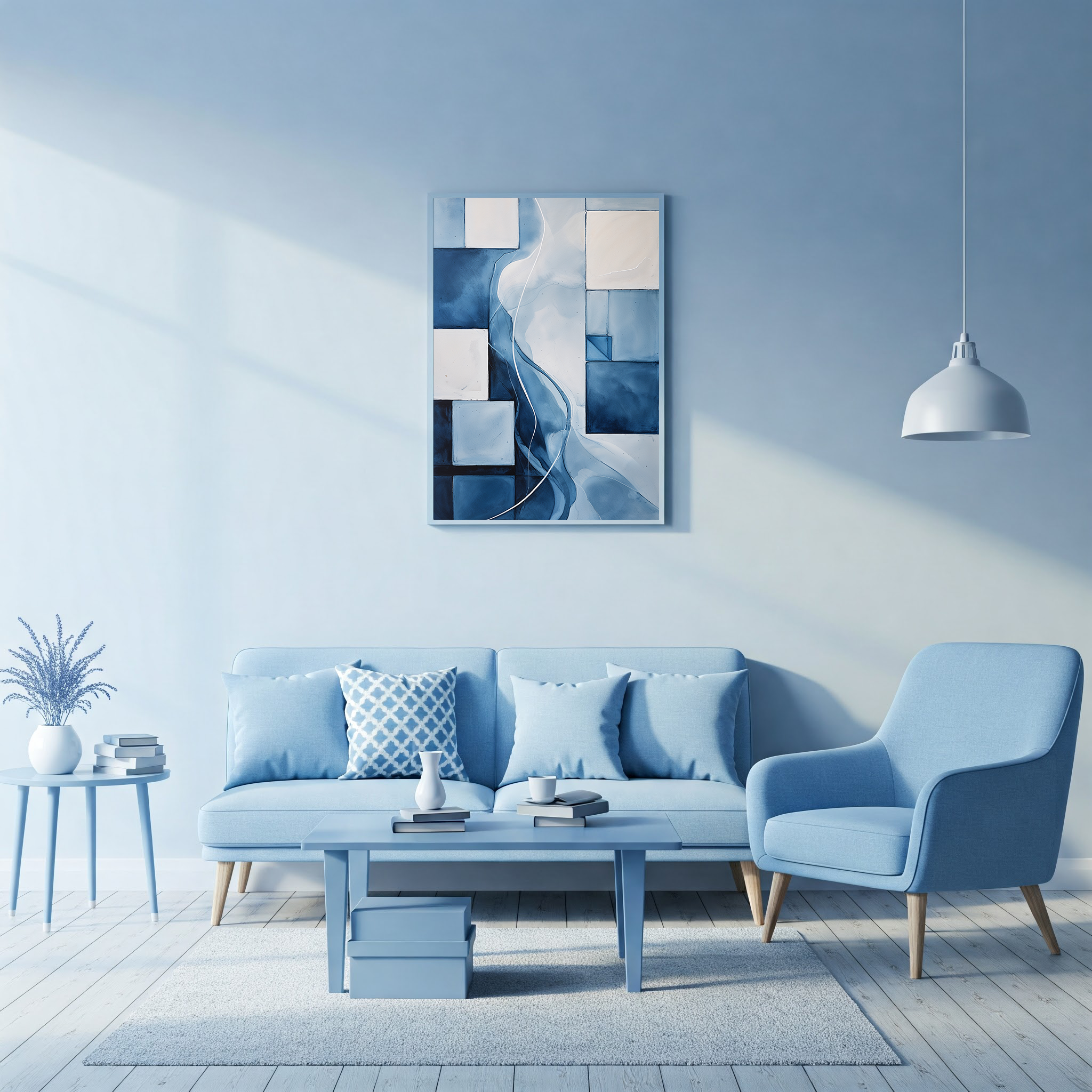 Abstract Blue Current digital art by Reflectionare featuring flowing blue and white wave patterns on a dark background.