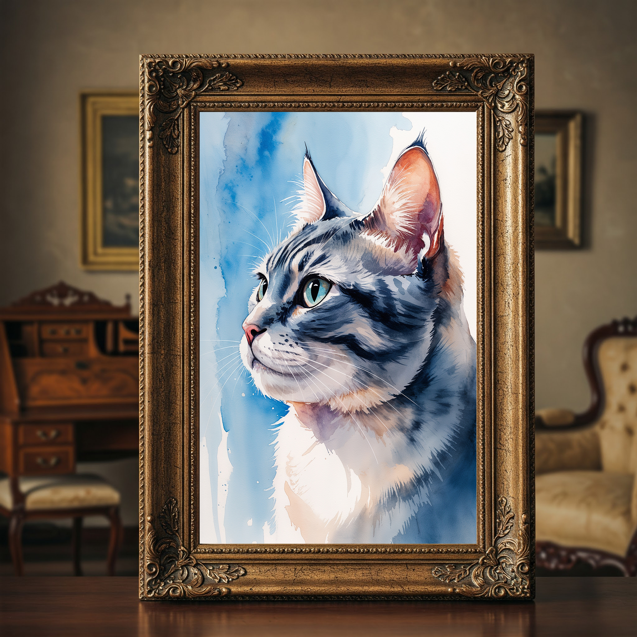 Watercolor American Shorthair Cat Art Print | Digital Download