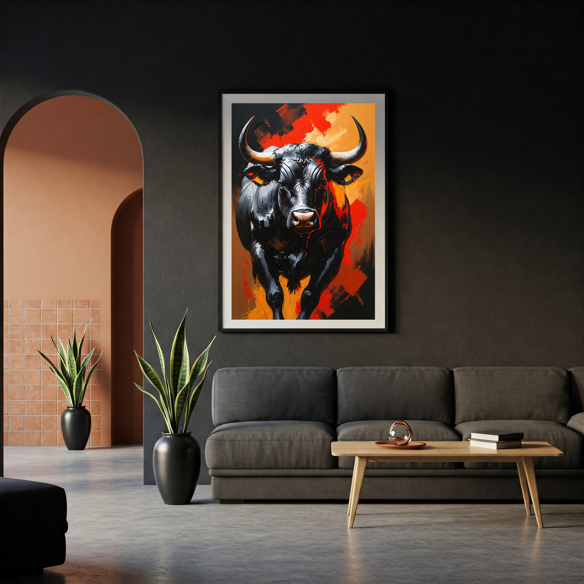 Black Bull Impasto Painting | Powerful Abstract Wall Art Print