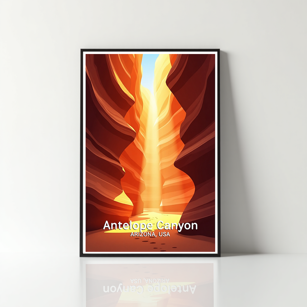 Digital art of Antelope Canyon by Reflectionare, showcasing vibrant rock formations and the canyon's natural beauty.