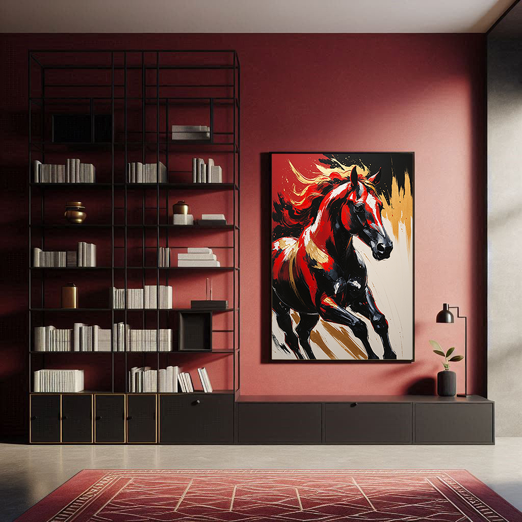 Abstract Red & Black Horse Wall Art | Digital Download
