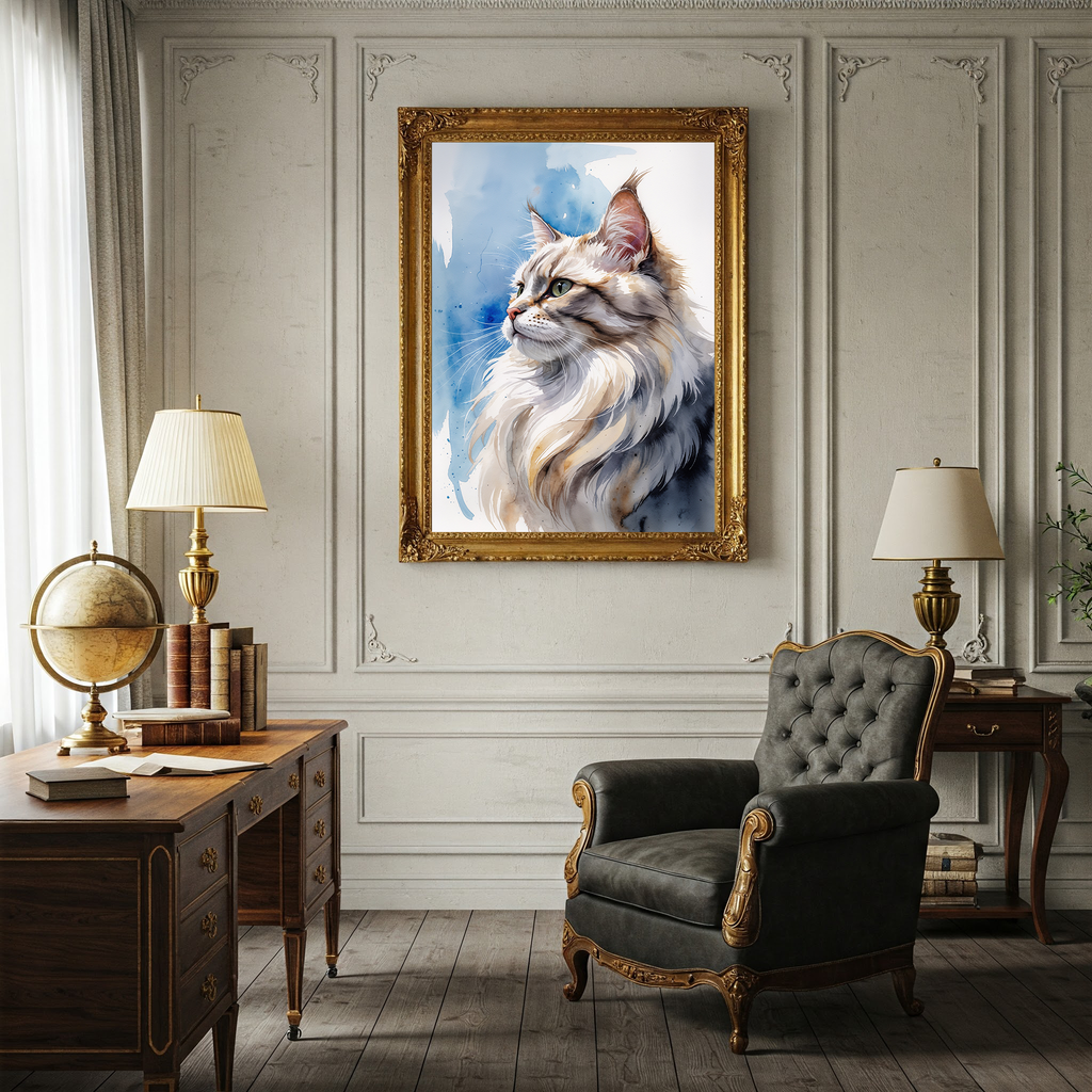 Watercolor Maine Coon Cat Art Print | Digital Download