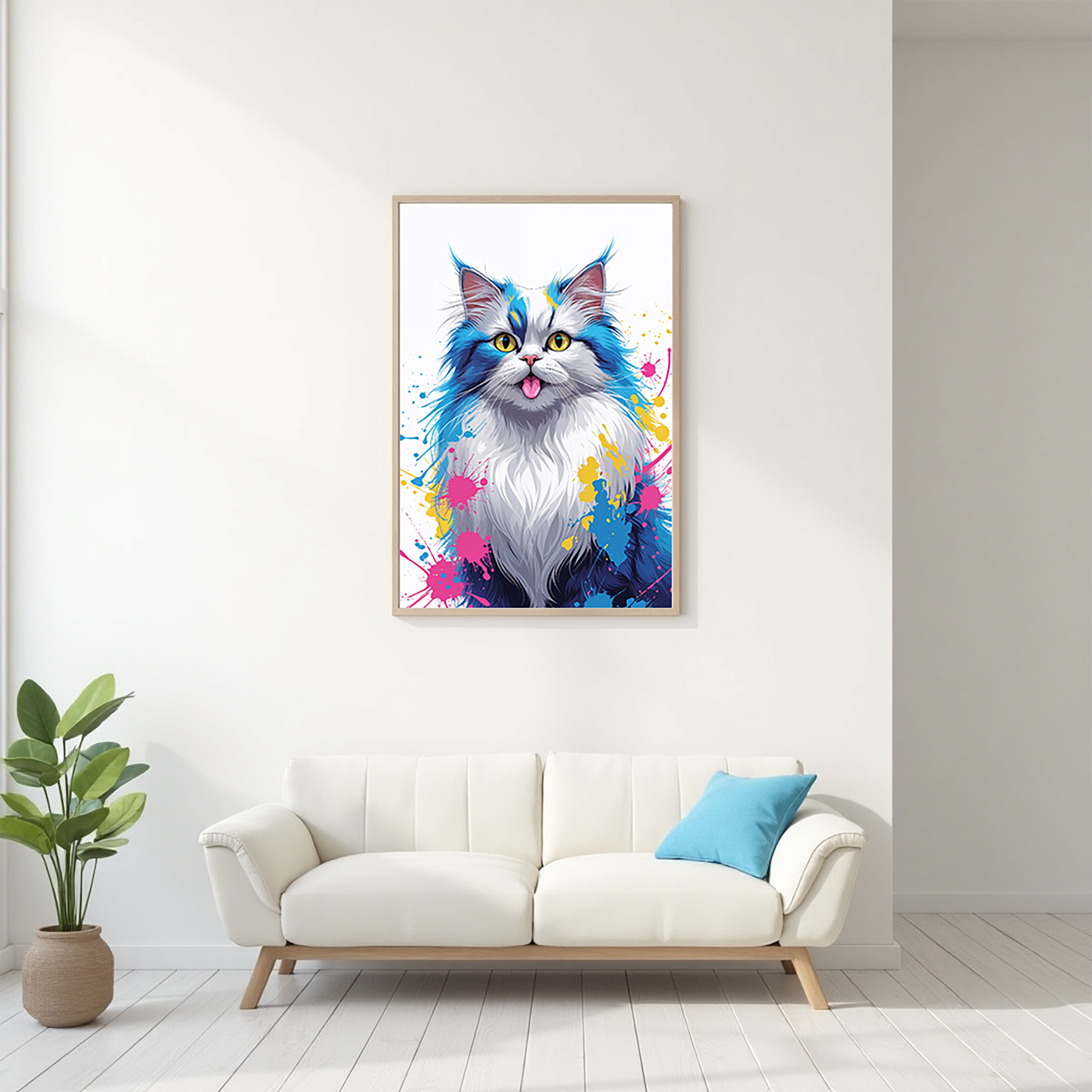 Digital art of a colorful cat by Reflectionare featuring vibrant hues and abstract design.