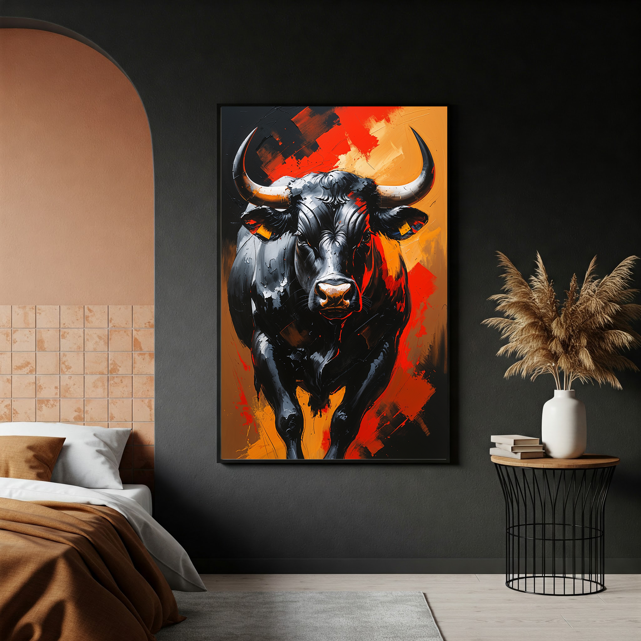 Black Bull Impasto Painting | Powerful Abstract Wall Art Print