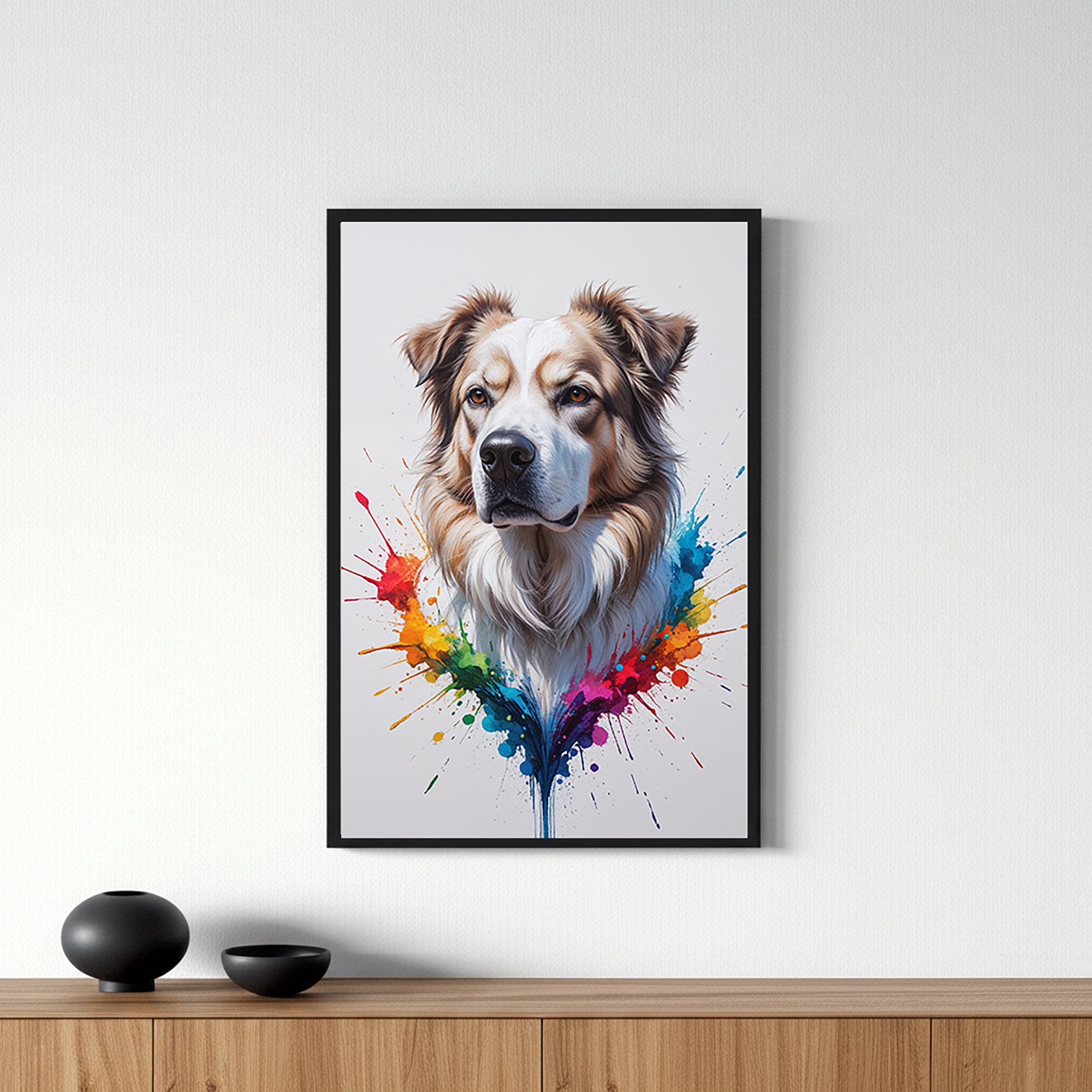 Colorful Australian Shepherd digital art by Reflectionare showing a vibrant, detailed portrait of the dog with bright, multicolored tones.