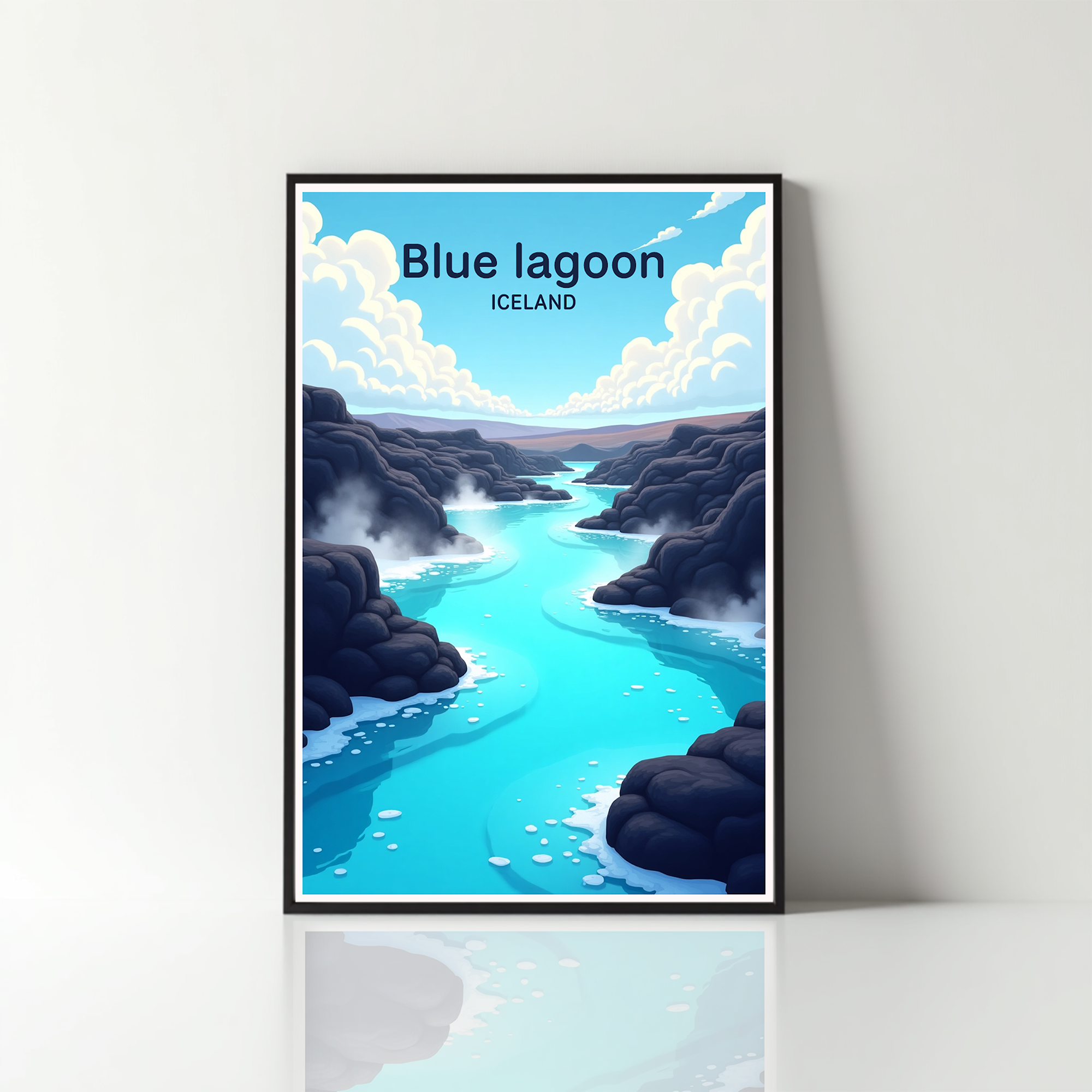Digital art of a serene blue lagoon scene by Reflectionare, featuring vibrant blue waters and tranquil natural surroundings.