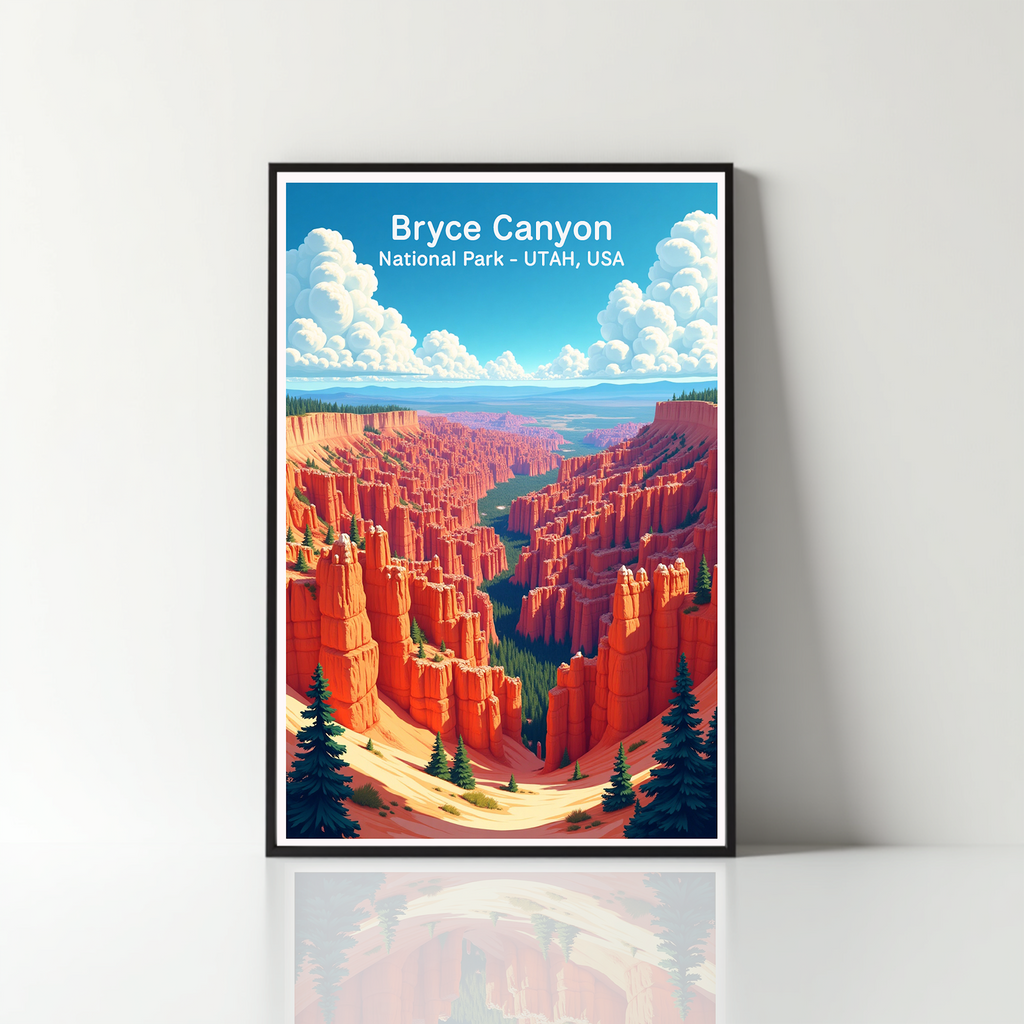Digital art of Bryce Canyon National Park by Reflectionare showcasing vibrant rock formations and scenic canyon views.