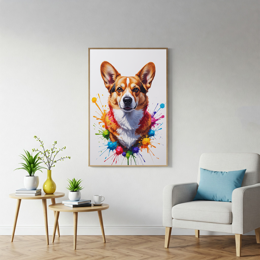 Colorful digital art of a Corgi by Reflectionare, vibrant and playful illustration featuring bright colors and detailed features.