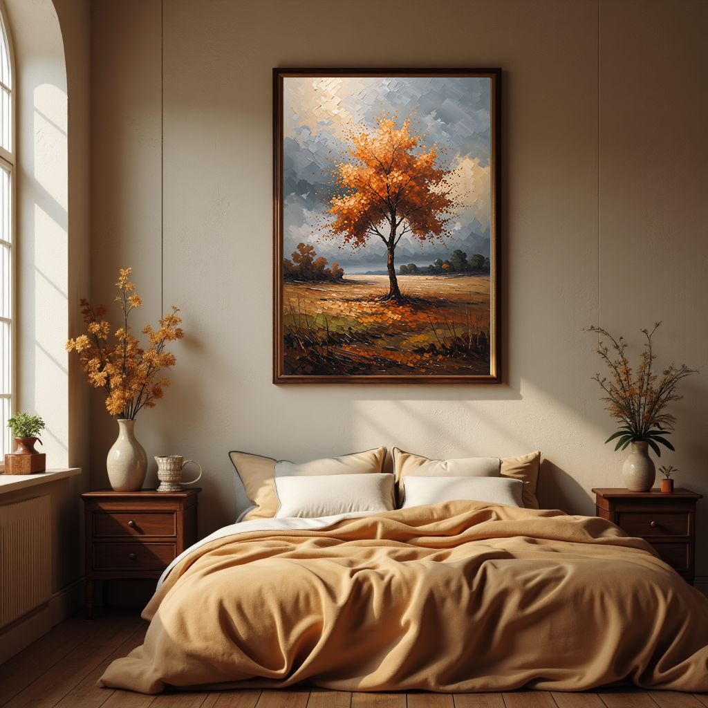 Vintage golden tree scene digital art by Reflectionare featuring an impressionist autumn landscape with colorful trees and warm tones.