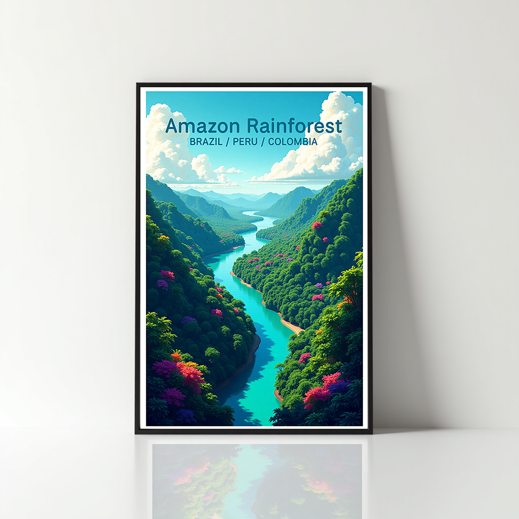 Digital art of the Amazon Rainforest by Reflectionare, showcasing lush green trees, vibrant foliage, and dense jungle scenery.