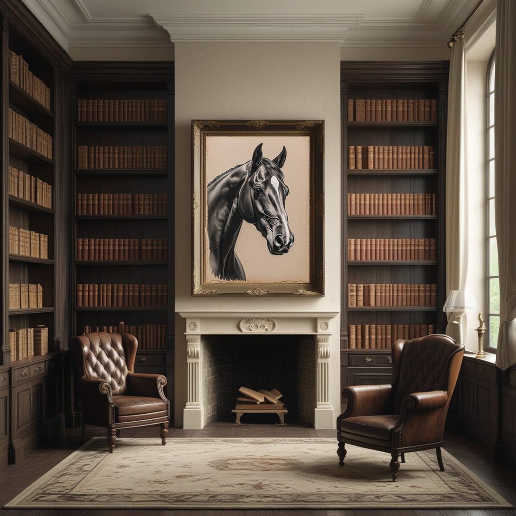 Vintage Horse Portrait Sketch | Elegant Black and White Equestrian Wall Art Print