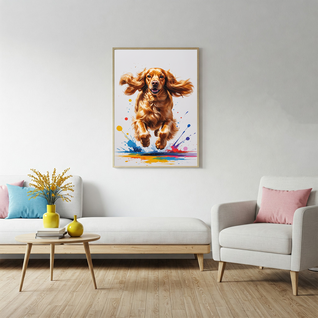 Colorful digital art of a Cocker Spaniel dog by Reflectionare, featuring vibrant, vivid colors and detailed artistic design.