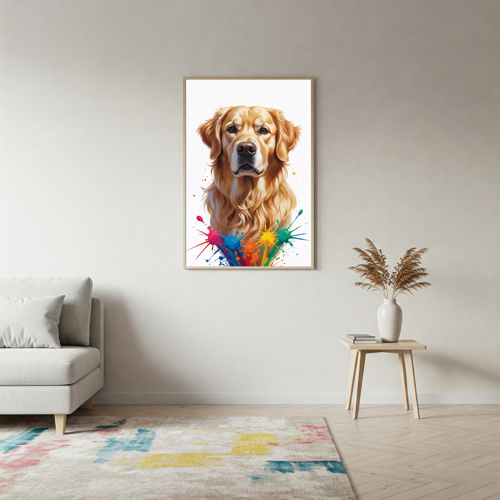 Colorful digital art of a golden retriever by Reflectionare, vibrant and detailed illustration of a friendly dog with bright hues.