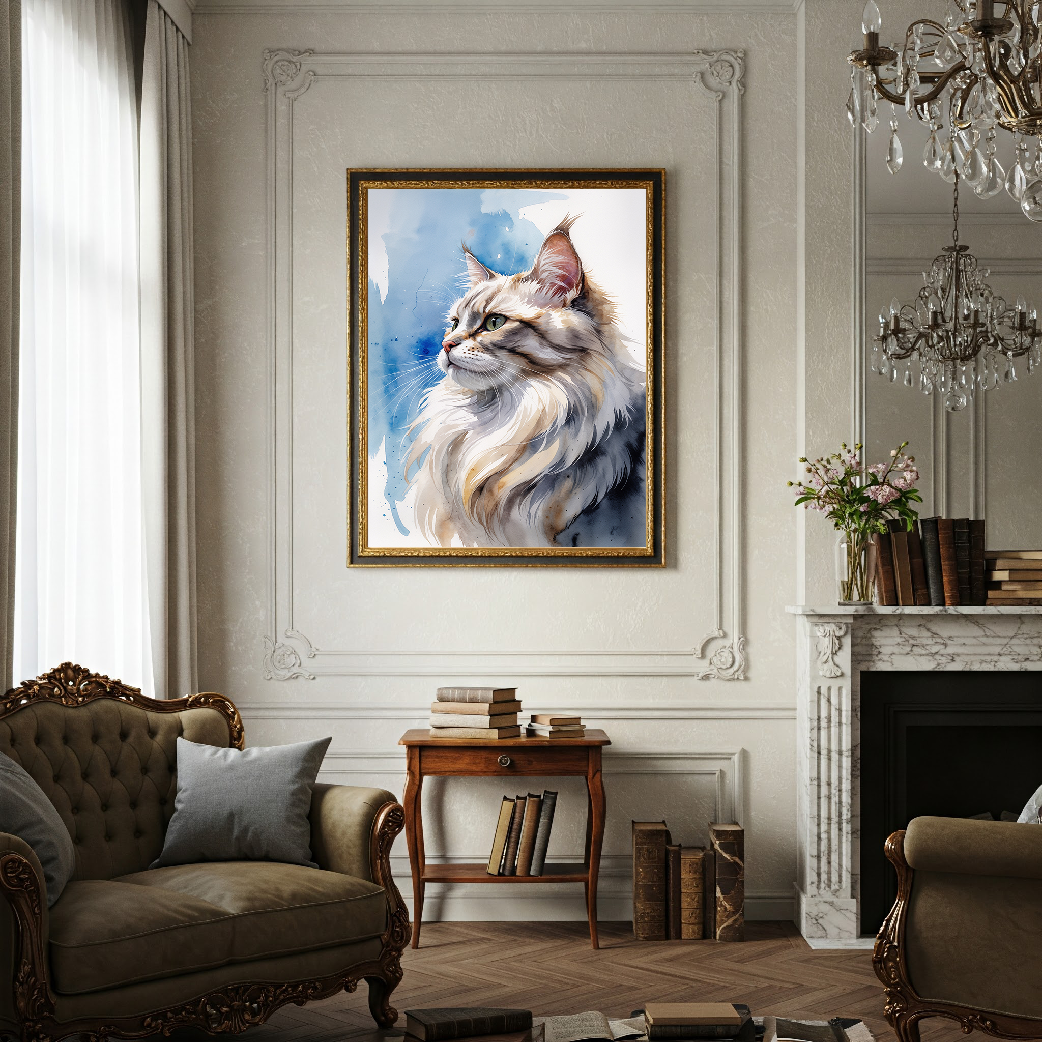 Watercolor Maine Coon Cat Art Print | Digital Download