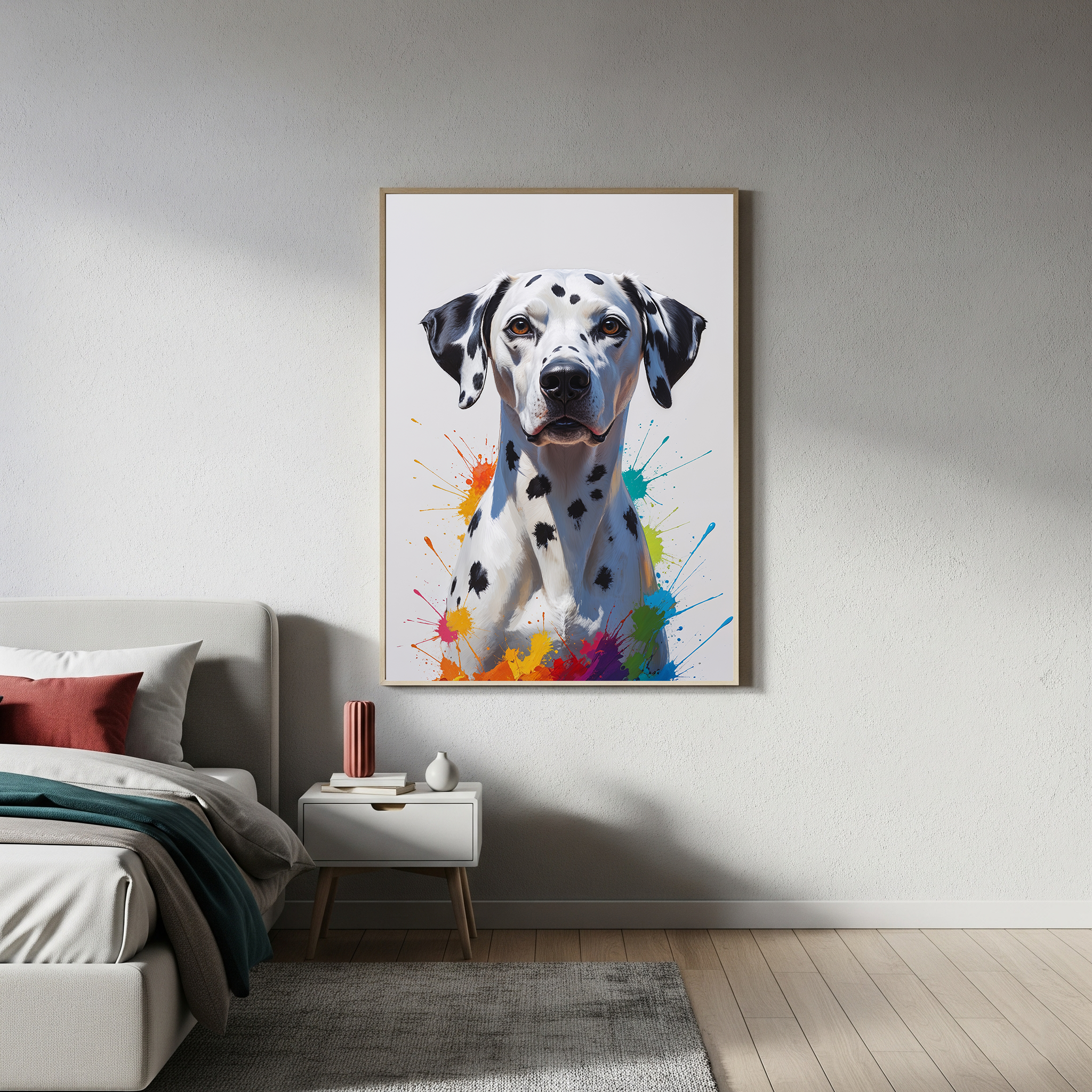 Colorful Dalmatian digital art by Reflectionare featuring a vibrant, spotted dog with bright, lively colors and artistic details.