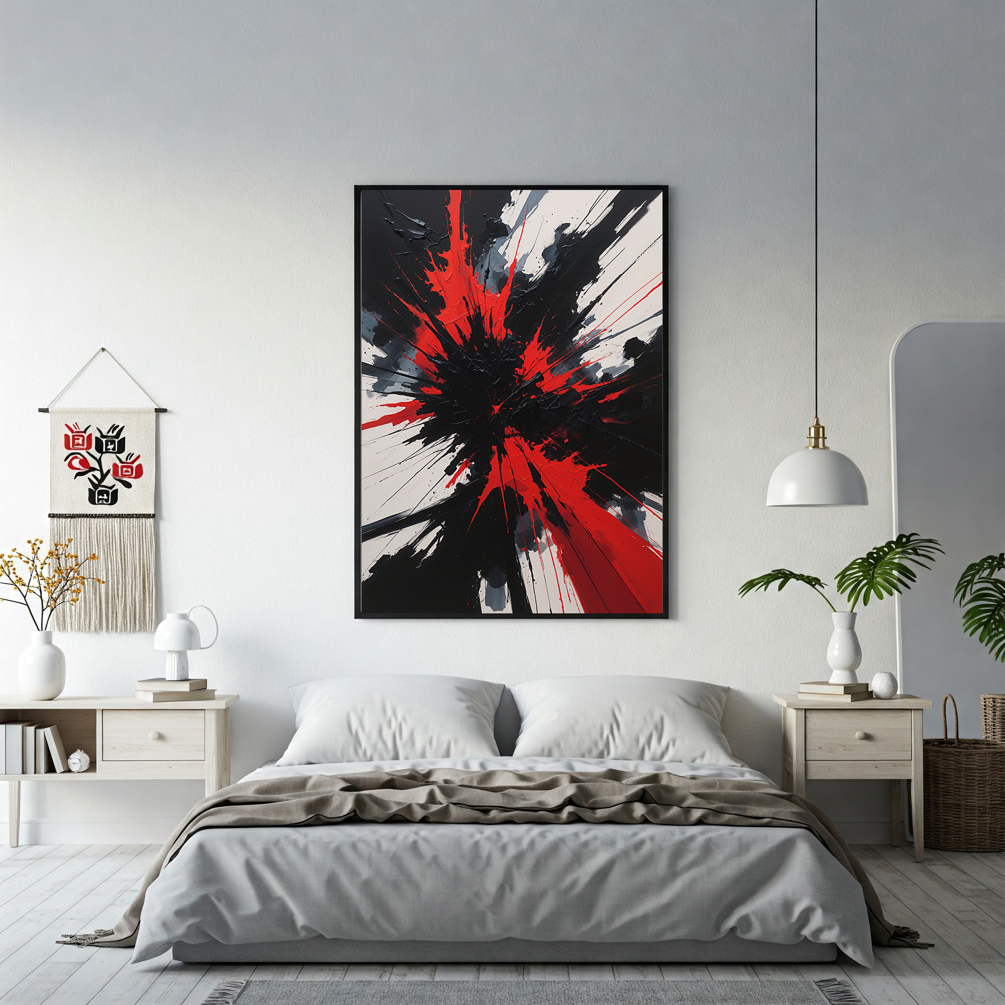 Abstract eruption impasto art print by Reflectionare featuring dramatic black and red textured digital wall decor.