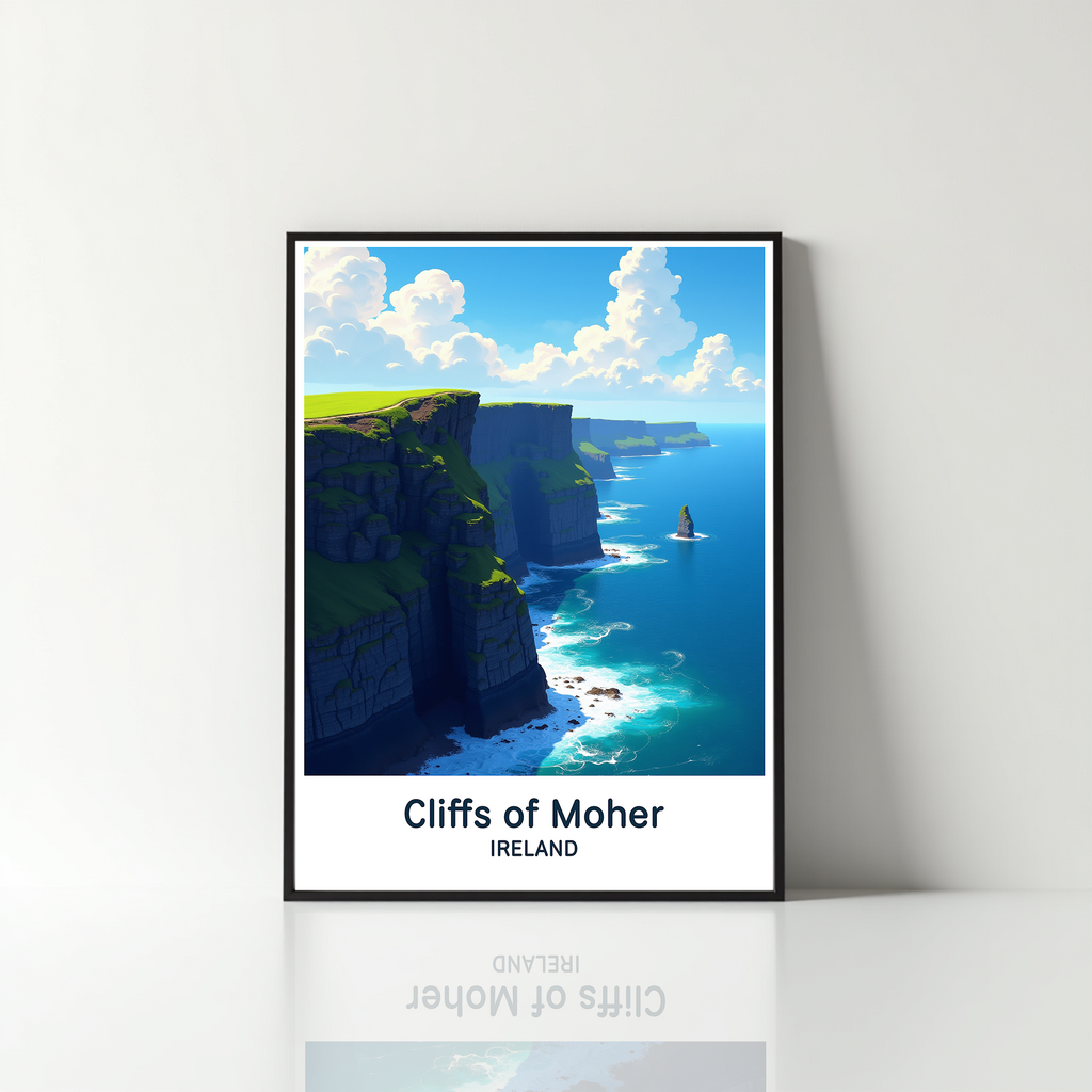 Digital art of the Cliffs of Moher by Reflectionare, showcasing dramatic cliffs and rugged coastline in vibrant detail.