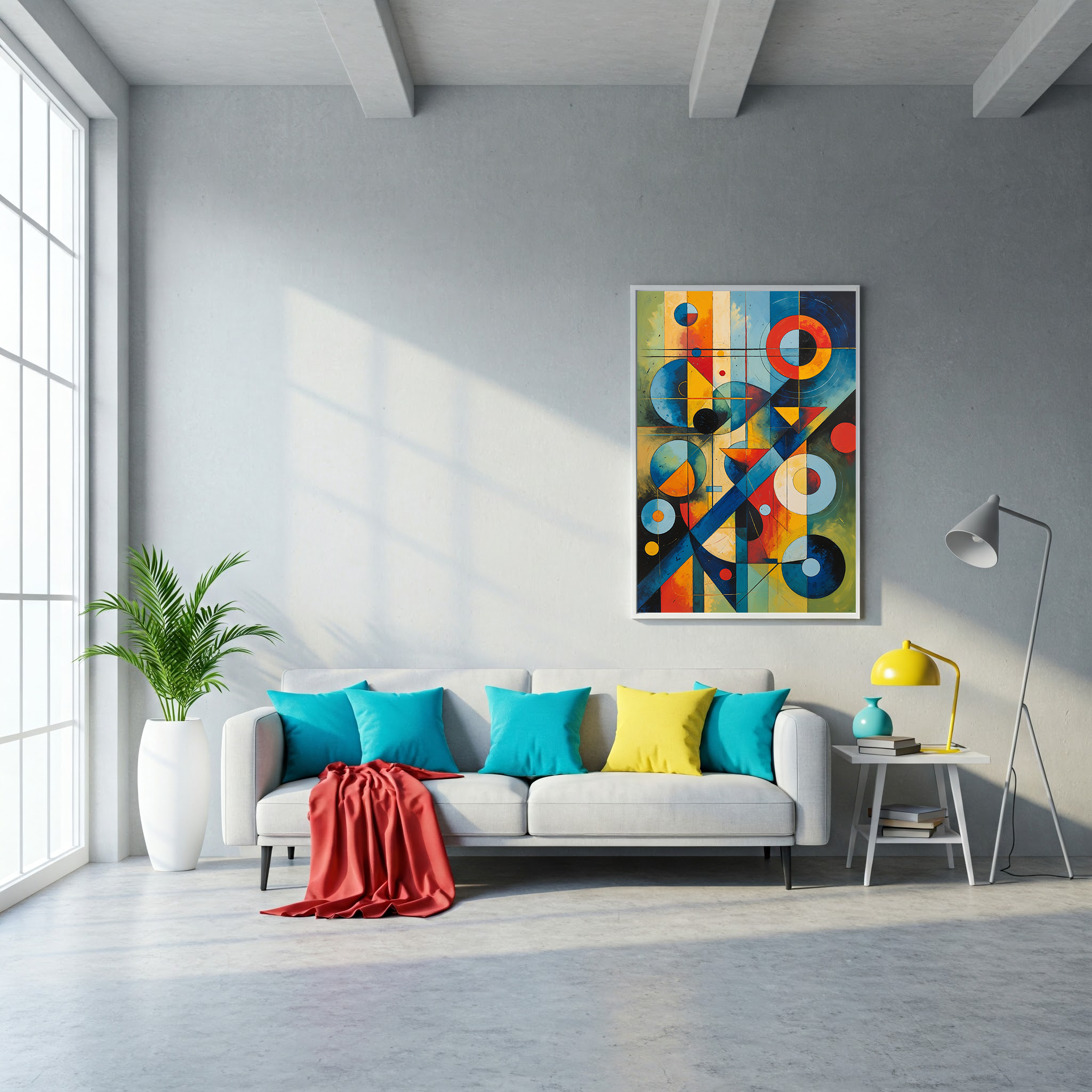 Digital art print showcasing abstract geometric elements in a modern Bauhaus style by Reflectionare for contemporary wall decor.