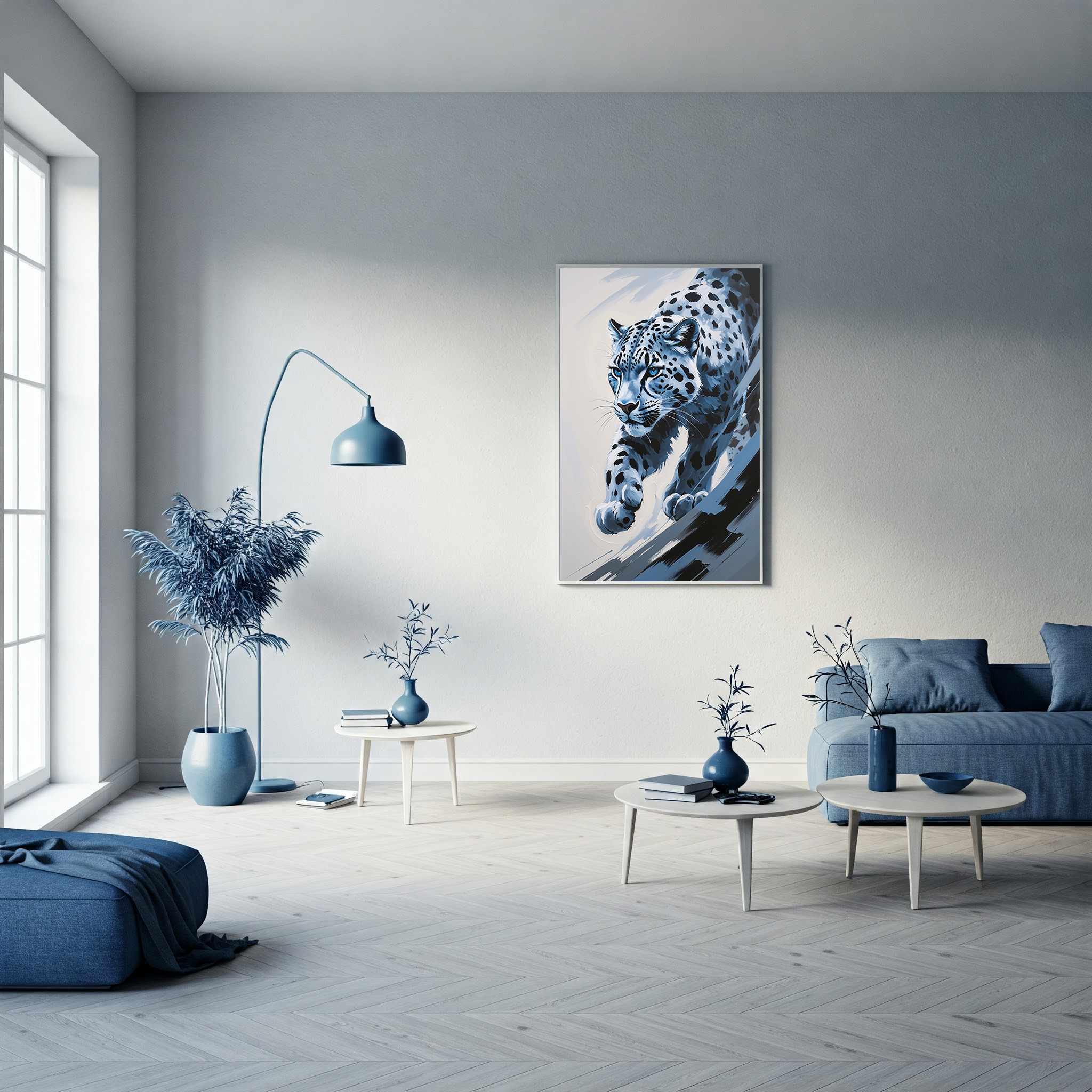 Abstract Snow Leopard II digital art print by Reflectionare featuring a modern wildlife design on a sleek digital canvas.