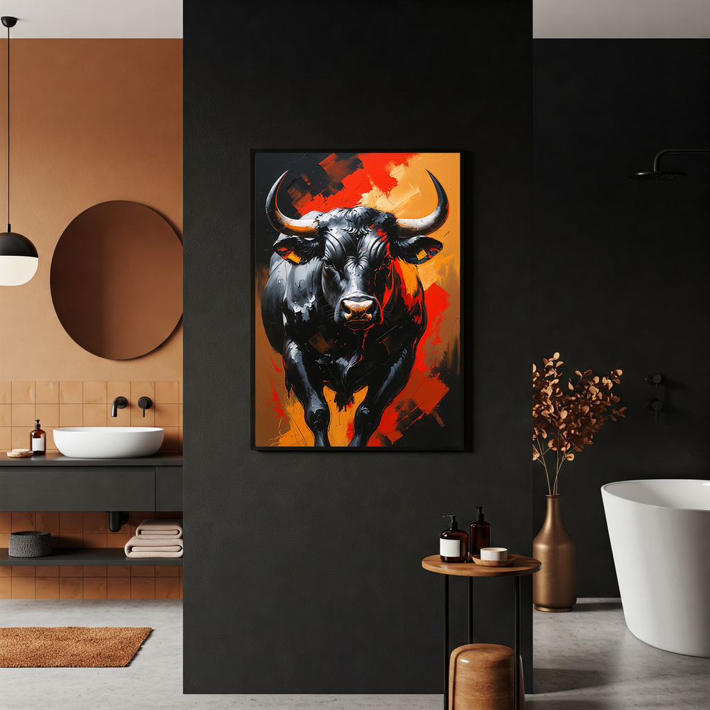 Black Bull Impasto Painting | Powerful Abstract Wall Art Print